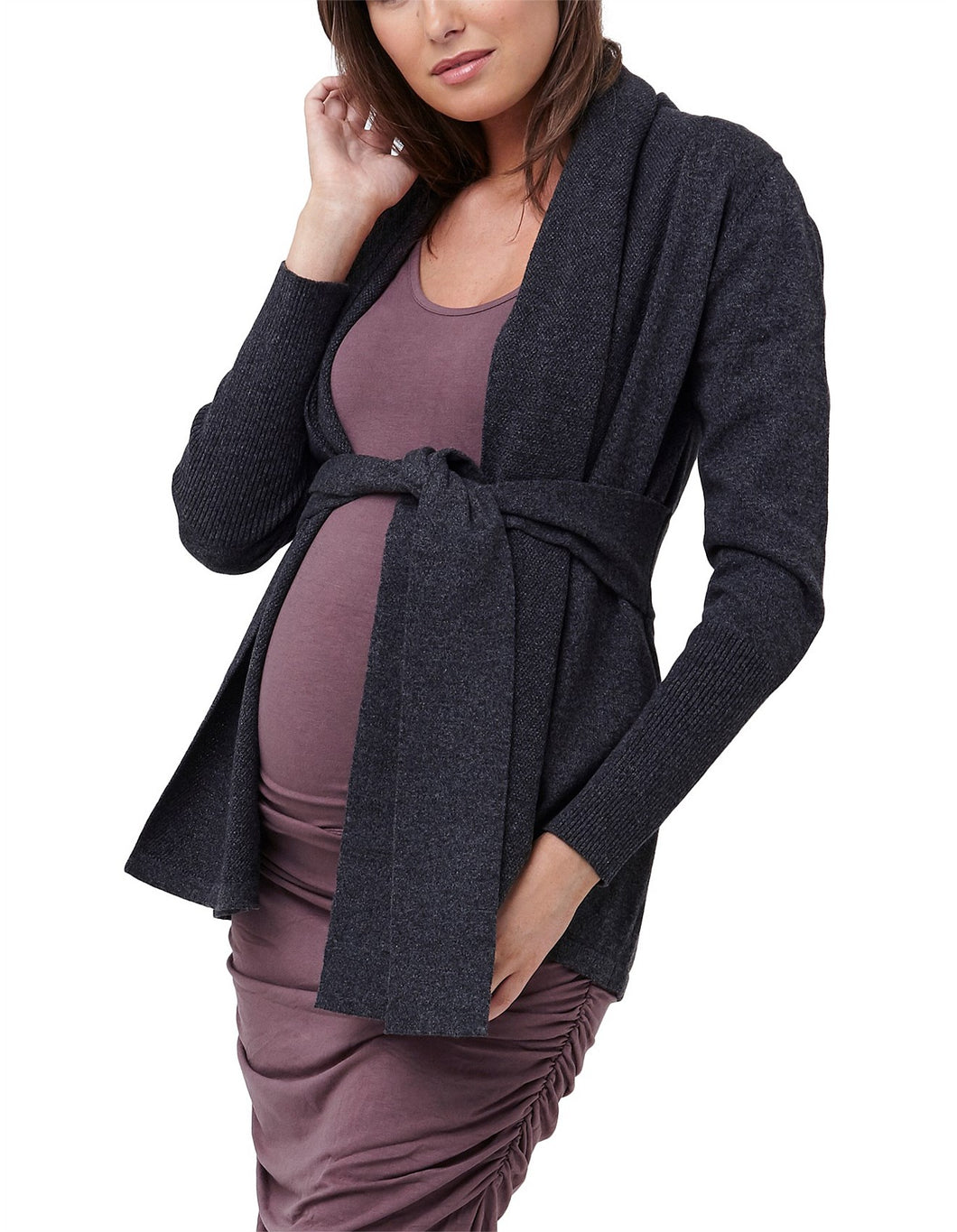 Ripe Maternity - Textured wrap cardi grey L  | MILD zwangerschapsboetiek - zwangerschapskleding bij Mechelen