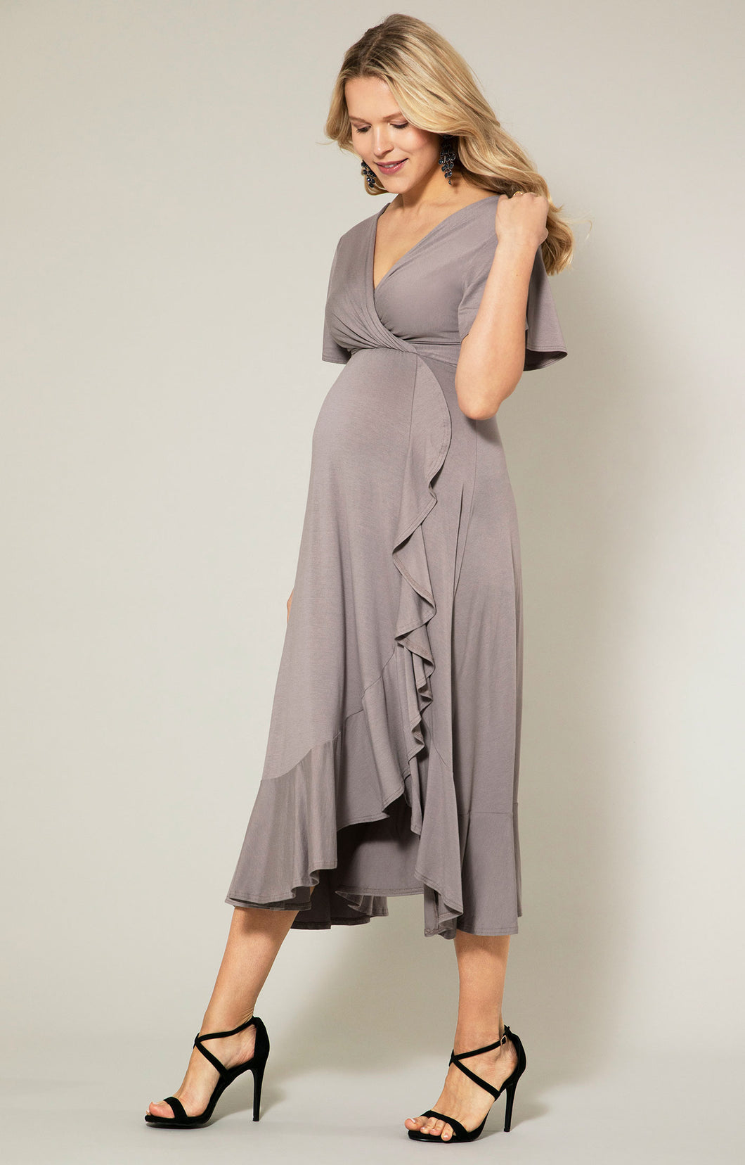 Tiffany Rose - Waterfall midi dress - taupe grey 44-46  | MILD zwangerschapsboetiek - zwangerschapskleding bij Mechelen